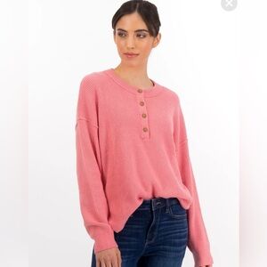 Aerie Pink Henley Sweater Size L